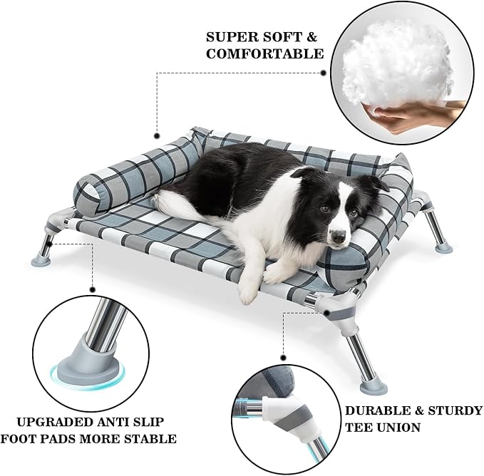 Elevated Raised Dog Bed Cot - Cooling Dog Bed with Pillows, Portable Washable Pet Cot with Metal Frame for Indoor & Outdoor Use-PurrikoPets