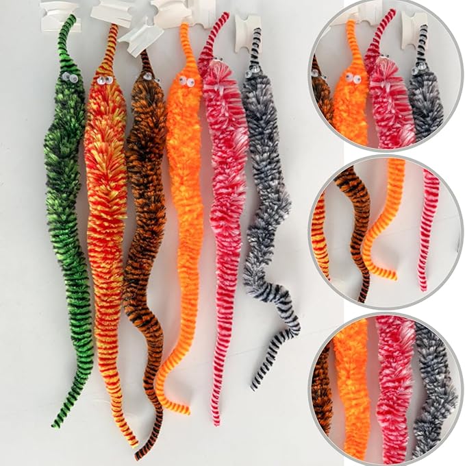 24 PCS Cat Worm Toy Zebra Print Feather Worm Teaser Refills Attachment Cute Cat Wand Replacement Interactive Wand Accessories for Fishing Pole Toy Teaser for Indoor Cats Kitten-PurrikoPets