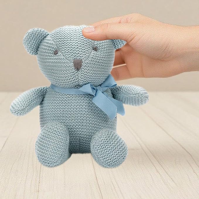 100% Organic Cotton Baby Toys Blue Teddy Bear 6.5" Stuffed Animals for Newborn-PurrikoPets