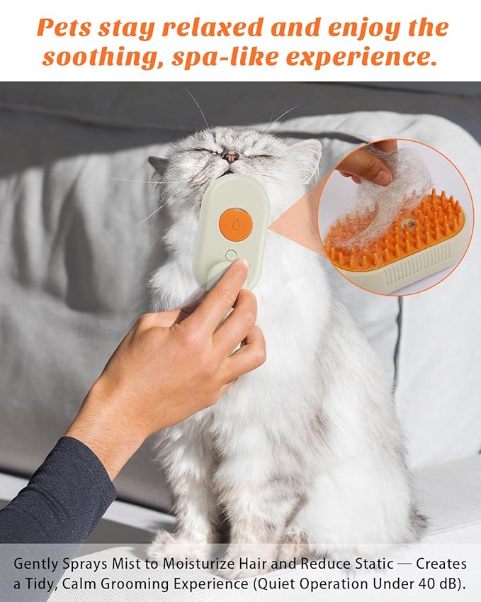 6 in 1 Cat Steam Brush for Shedding, Portable Anti-Static Grooming Comb for Cats & Dogs, Steam Misting Water Brush, Self-Cleaning Pet Hair Remover, Indoor Cat Spray Brushes for Cats & Dogs-PurrikoPets