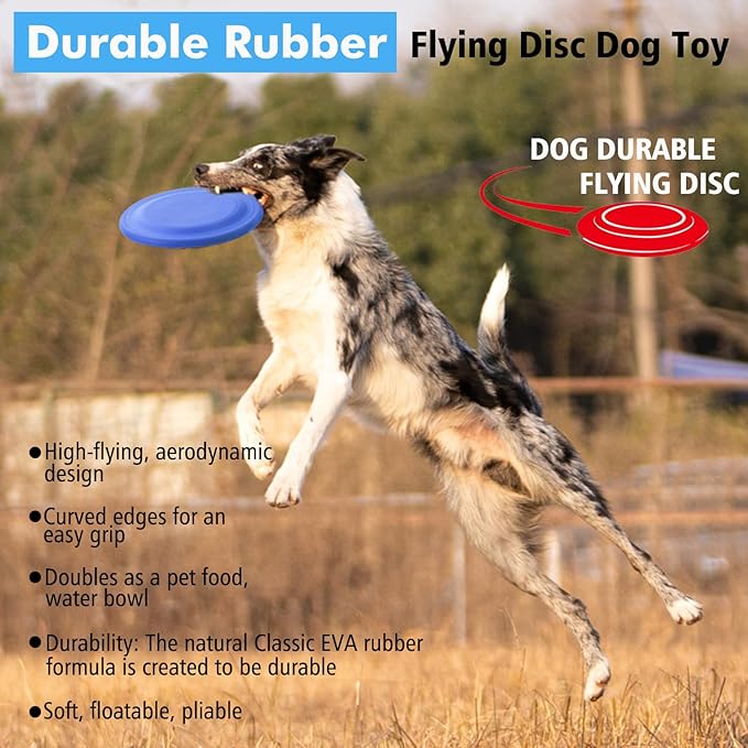 Dog Flying Disc (2 Pack) - Durable Rubber Flying Disc Dog Toy - 9.25" Indestructible Rubber Dog Flying Disc - Puncture Resistant & Bite Resistant Extremely - for Medium Large Dogs-PurrikoPets