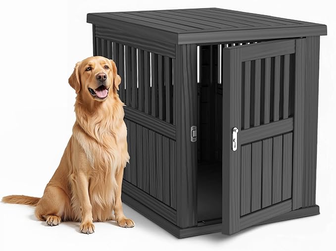 Dog House - Resin Outdoor Dog Kennel with Ventilated Design, Waterproof Dog Bed Shelter for Backyard, Garden & Patio-PurrikoPets