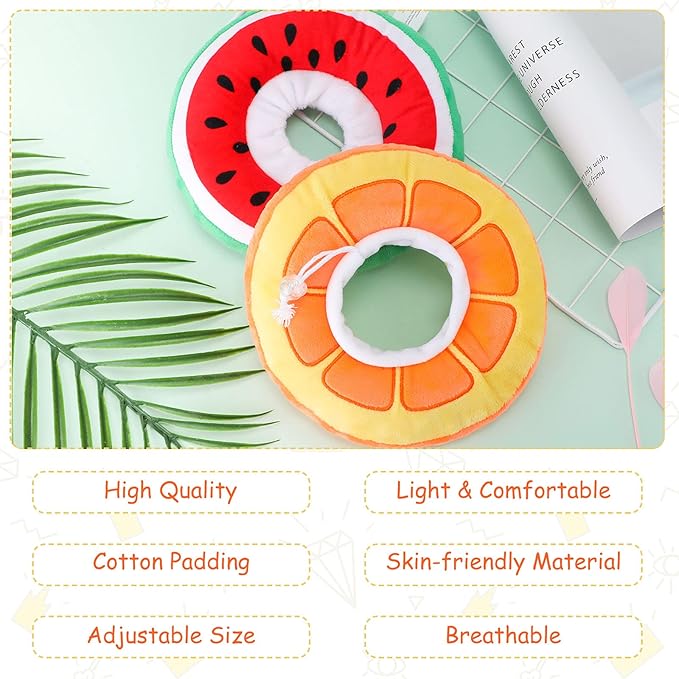 2 Pcs Adjustable Cat Cone Collar Soft Small Cute Cat Recovery Donut Collar After Surgery Orange Watermelon Elizabethan Kitten Neck Cones for Small Dogs Pet, Fruits Shaped, Under 7 lbs-PurrikoPets