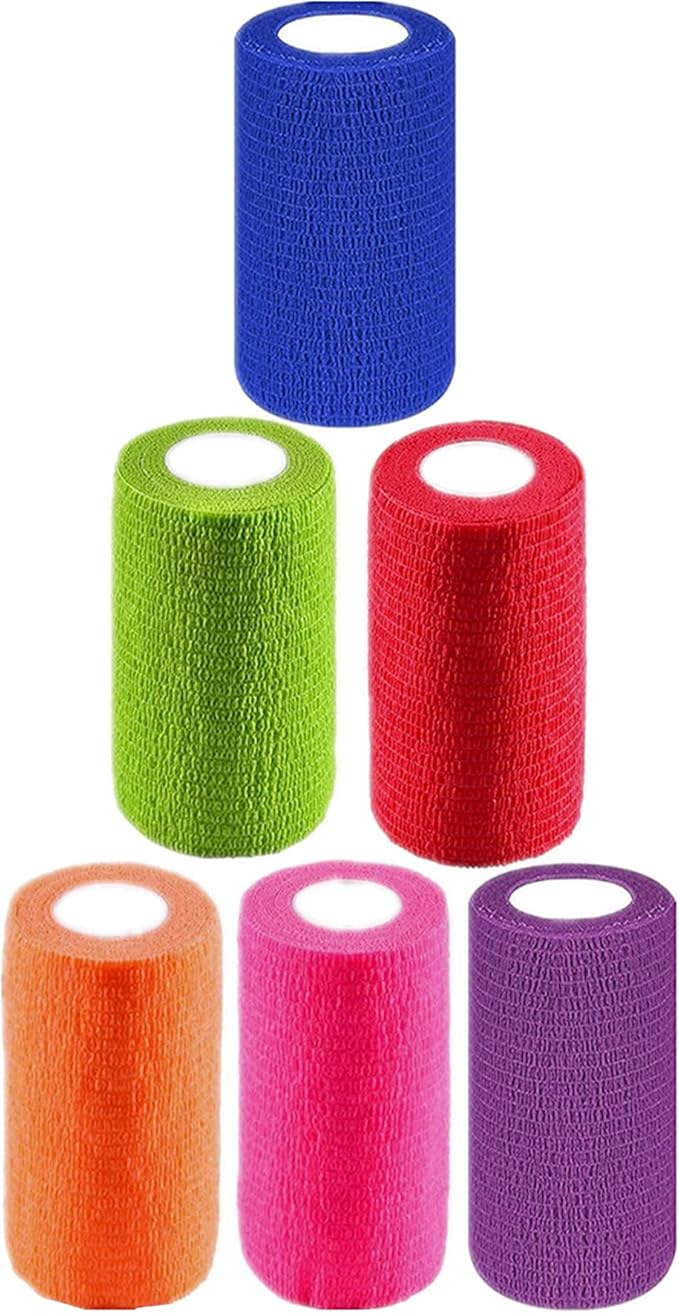 6 Pack 4" x 5 Yards Self Adhesive Bandage Wrap Breathable Cohesive Vet Wrap for Pets, Elastic Self-Adherent Tape for Sports, Wrist, Ankle (Mixed Colors)-PurrikoPets
