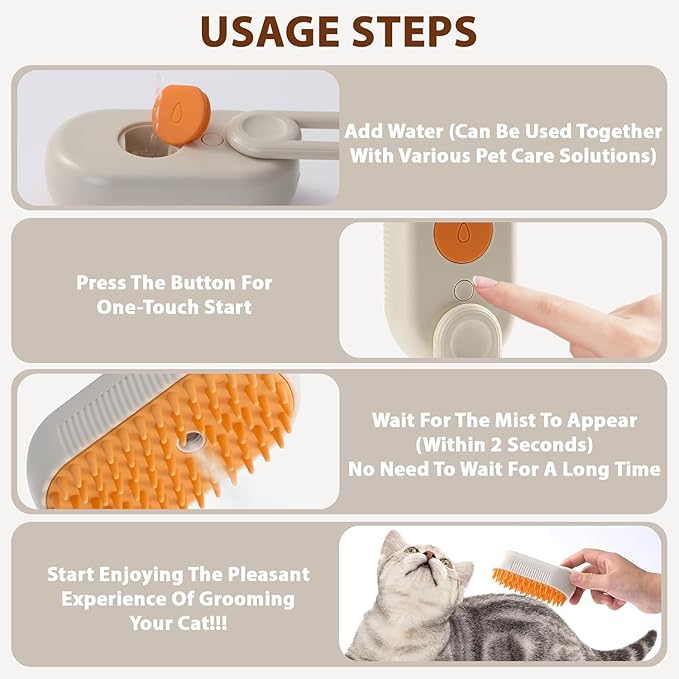 4 in 1 Cat Steam Brush for Shedding, Rechargeable Steam Cat Brush With Rotating Handle, for Massaging and Cleaning Shedding Pet Hair, for Cats Dogs (White)-PurrikoPets