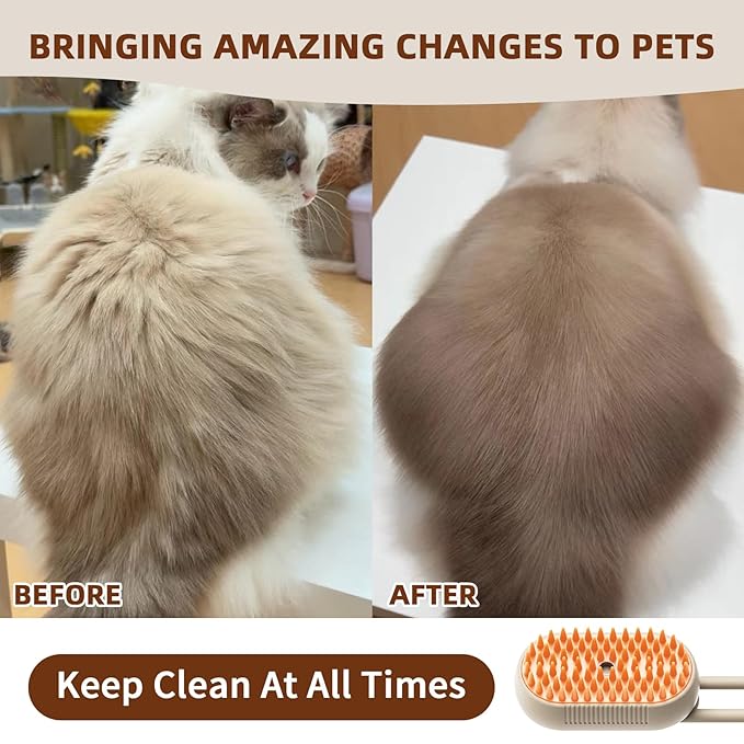 4 in 1 Cat Steam Brush for Shedding, Rechargeable Steam Pet Brush for Dog and Cat, Anti-Static, Massage, Cleaning, Shedding & Combing All In One!(Brown)-PurrikoPets