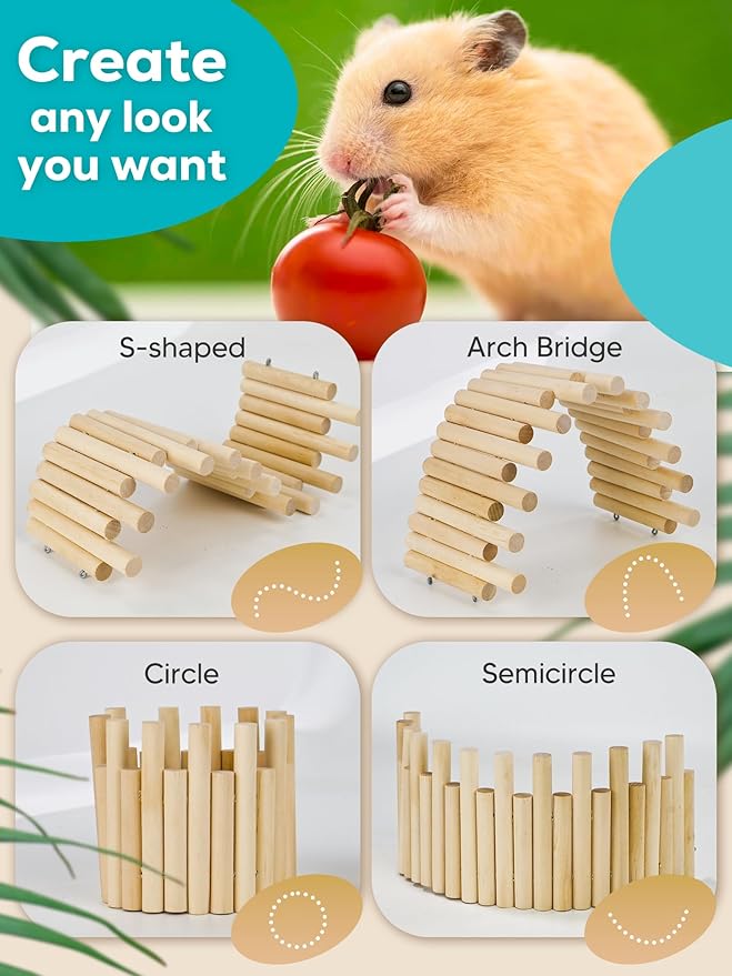 2PCS Wooden Hamster Fence, Bridge Cage Decor, Wooden Hamster Accessory 11.8in（3.93in High）-PurrikoPets