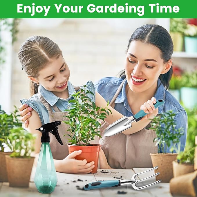 Garden Tool Set 9 PCS, Heavy Duty Gardening Hand Tools for Women, Durability Garden Tool Bag, Rust-Proof Aluminum Gardening Supplies, Ideal Gifts for Women and Men-PurrikoPets