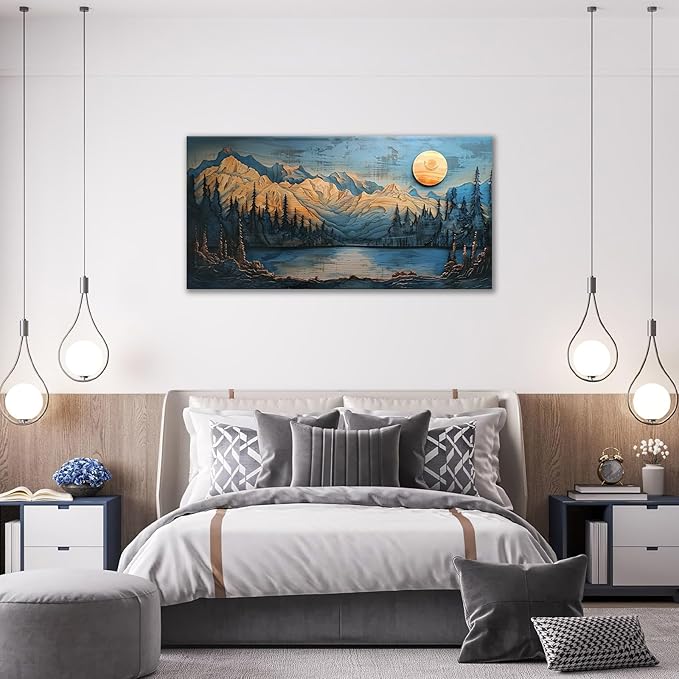Extra Large Wall Art Mountain Forest Canvas Living Room Cabin Country Pictures Framed Prints Oversize Wall Decor Big Painting Artwork for Bedroom Dining Office Home 60"x30"-PurrikoPets