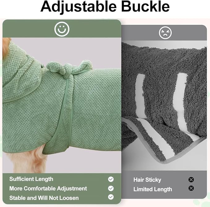 Giant Dog Bath Bubble, Quick Drying Super Absorbent Used for After Bathing, Warm Dog Towels, Adjustable Hoodies and Belts for Pet Dogs Bath Clothes Products(Green Jacquard, 6XL)-PurrikoPets