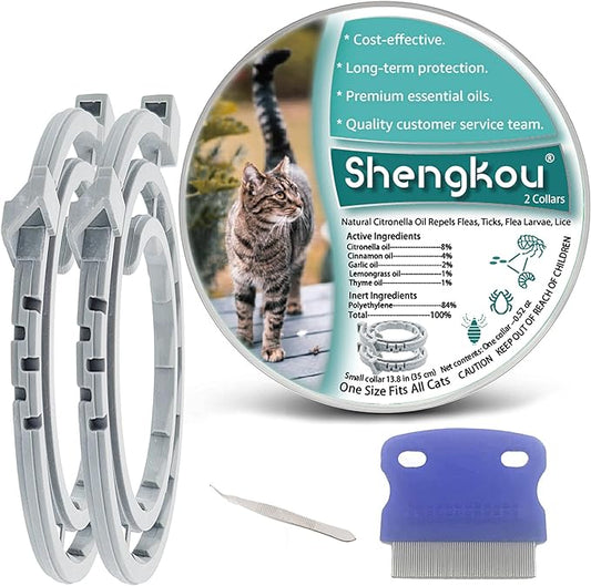 Flea and Tick Collar for Cats - Offers 12-Month Protection, Crafted with Premium Plant Oils, Waterproof, Natural, Safe for Kittens, Includes Free Comb and Tweezers, 13.8 in (2 Packs)-PurrikoPets
