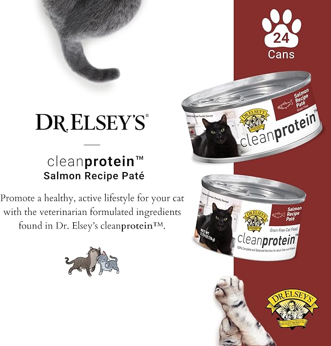 Dr. Elsey's cleanprotein Salmon Recipe Wet Cat Food, Pate 5.3 oz cans (Pack of 24)-PurrikoPets