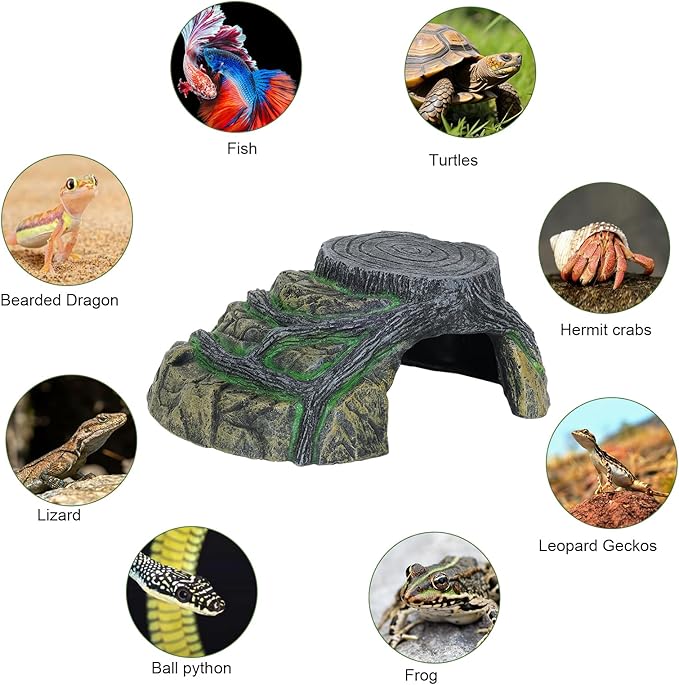 Gecko Tank Accessories, Tortoise Habitat Accessories, Ball Python Tank Accessories, Large Snake Hides, Perfect Terrarium Decor for Reptile Gecko Basking Humid Hiding (Large)-PurrikoPets