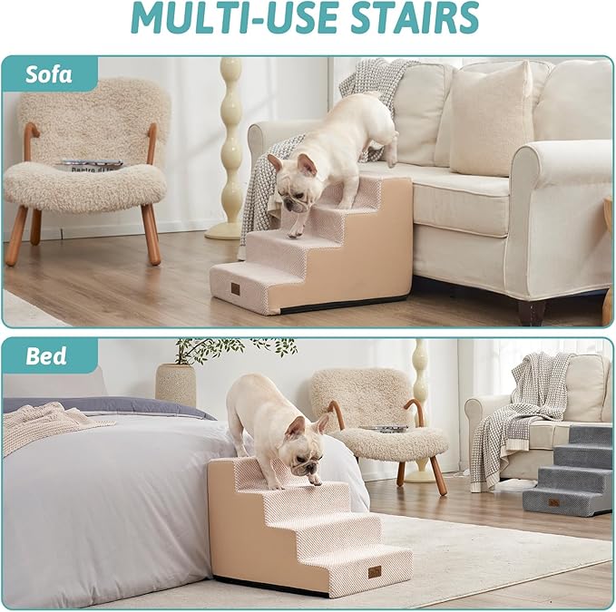 Dog Stairs for Small Dogs, 4 Tier Wider Pet Stairs for Couch and Beds, 17.7" H Non-Slip Dog Steps for Old Cats, Puppy, Small Medium Dogs, 17.7x23.6x17.7 inch, Beige-PurrikoPets