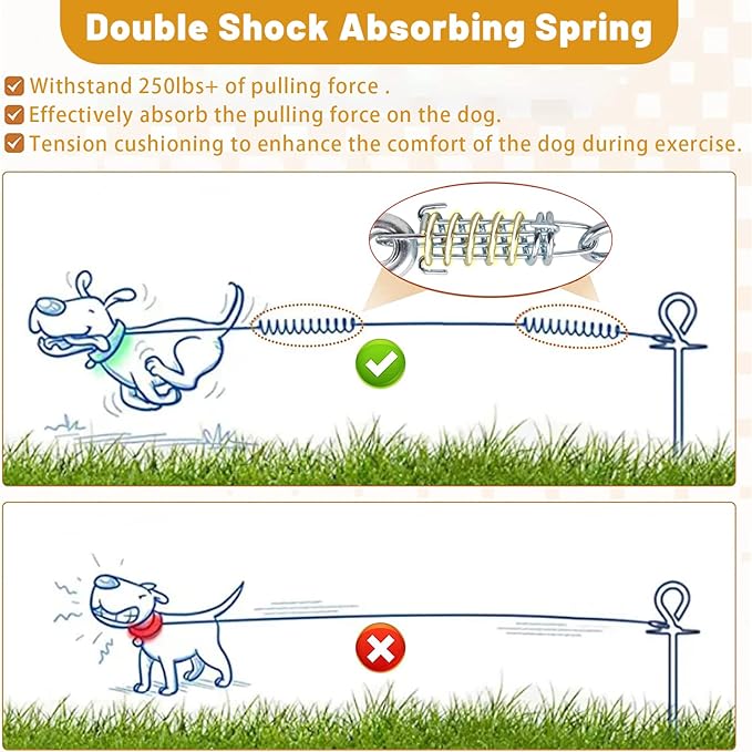 Dog Tie Out Cable - 10/15/20/25/30FT Heavy Duty for Large Dogs Up to 250LBS - Rosy Pink/Blue/Purple/Silver/Red/Green/Yellow-PurrikoPets