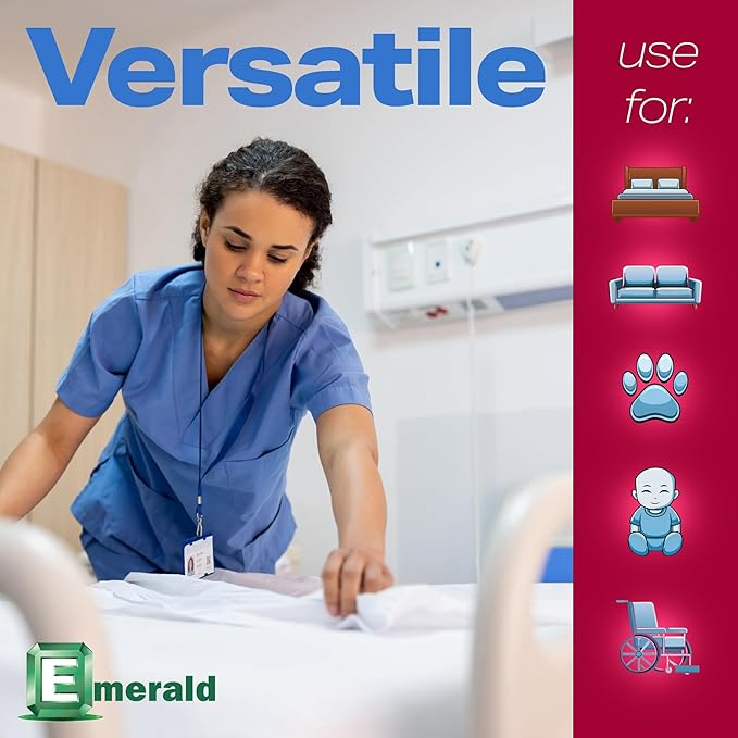 Emerald Incontinence Underpads, 50 Pads, Waterproof Plastic Backing, Highly Absorbent Cotton Fluff, Non-Skid, for Bedwetting, Pets, Seniors-PurrikoPets