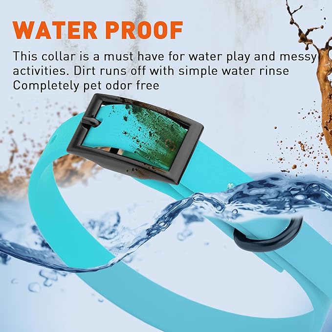 Dogline Biothane Waterproof Dog Collar Strong Coated Nylon Webbing with Black Hardware Odor- Proof for Easy Care Easy to Clean High Performance Fits Small Medium or Large Dogs, Sky Blue-PurrikoPets