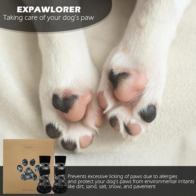 EXPAWLORER Anti Slip Dog Socks to Prevent Licking Paws, Dog Shoes for Hot Pavement, Dog Booties for Small Medium Large Senior Dogs, Traction Control Dog Boots & Paw Protectors for Hardwood Floors-PurrikoPets