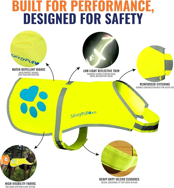 Dog Reflective Vest – Hi-Vis Fluorescent Visibility That Helps to Safeguard Your Pet On/Off Leash in Urban & Rural Areas (Yellow, X-Large)-PurrikoPets