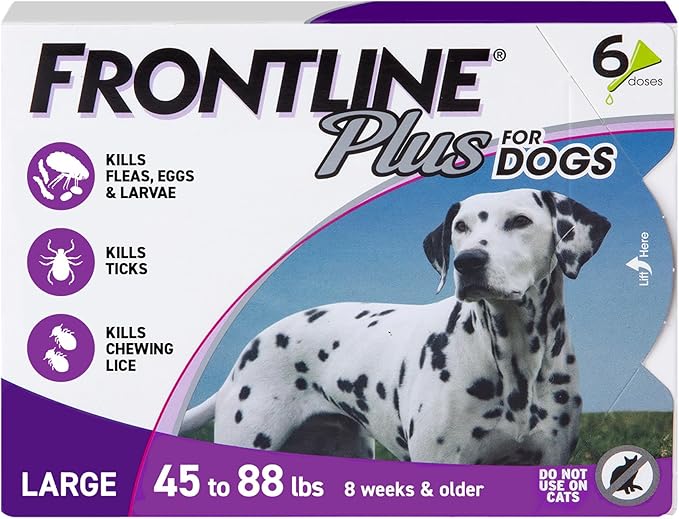 Frontline Plus for Dogs Large Dog (45 to 88 pounds) Flea and Tick Treatment, 6 Doses-PurrikoPets