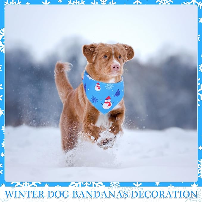 Abbylike 50 Pieces Winter Dog Bandanas Bulk Blue Snowflake Dog Bandanas for Pets Triangle Kerchief Scarf Bibs for Winter Pets Cats Party Costume Accessories (25.6 x 17.7 x 17.7)-PurrikoPets