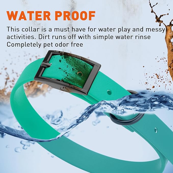 Dogline Biothane Waterproof Dog Collar Strong Coated Nylon Webbing with Black Hardware Odor- Proof for Easy Care Easy to Clean High Performance Fits Small Medium or Large Dogs, Teal-PurrikoPets