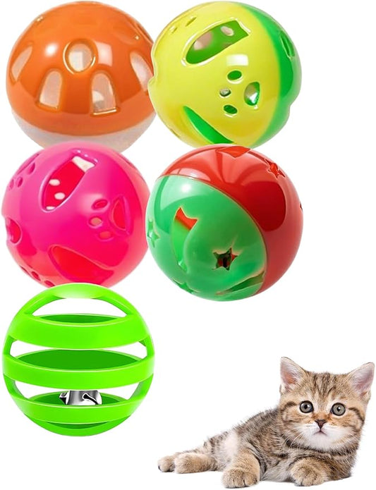 5-Pack Cat Toy Balls with Bells for Kittens and Indoor Cats, Snuggle Play (1.5'', Basic Cat Toy Set)-PurrikoPets