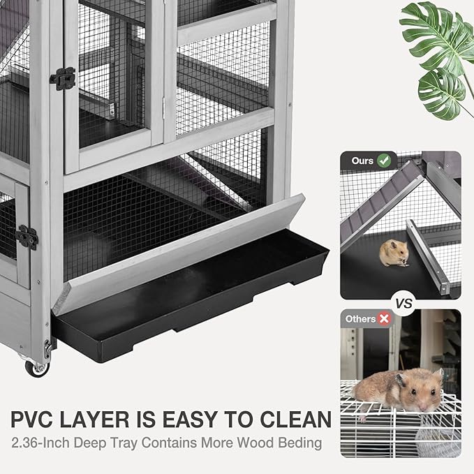 Ferret Cage Rat Cage Indoor Outdoor, Large Guinea Pig Cages with 5 Levels, Wooden Chinchilla Cage with Wheels for Hamster, Chameleon, Gerbils and Other Small Animals Anti-Chewing-PurrikoPets