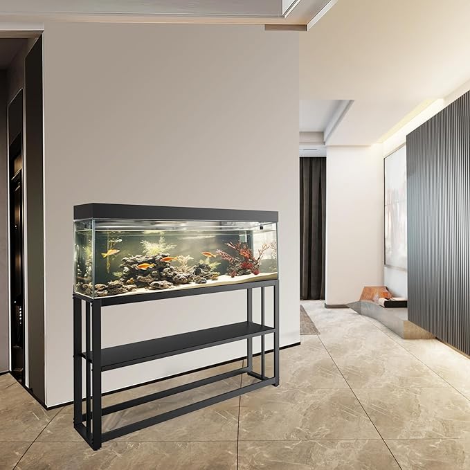 Akenow 55-75 Gallon Fish Tank Stand with Storage Shelf, 48.5 x14.9 x 29.2 Inch Aquarium Stand, Turtle Tank, Reptile Terrariums and Breeder Tank Stand,980LBS Capacity, Black-PurrikoPets