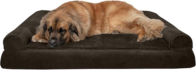 Furhaven Orthopedic Dog Bed for Large Dogs w/ Removable Bolsters & Washable Cover, For Dogs Up to 125 lbs - Plush & Suede Sofa - Espresso, Jumbo Plus/XXL-PurrikoPets