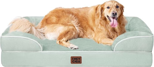 EHEYCIGA Orthopedic Dog Beds for Extra Large Dogs, Waterproof Memory Foam XL Dog Bed with Sides, Non-Slip Bottom and Egg-Crate Foam Big Pet Couch Bed with Washable Removable Cover, Sage Green-PurrikoPets