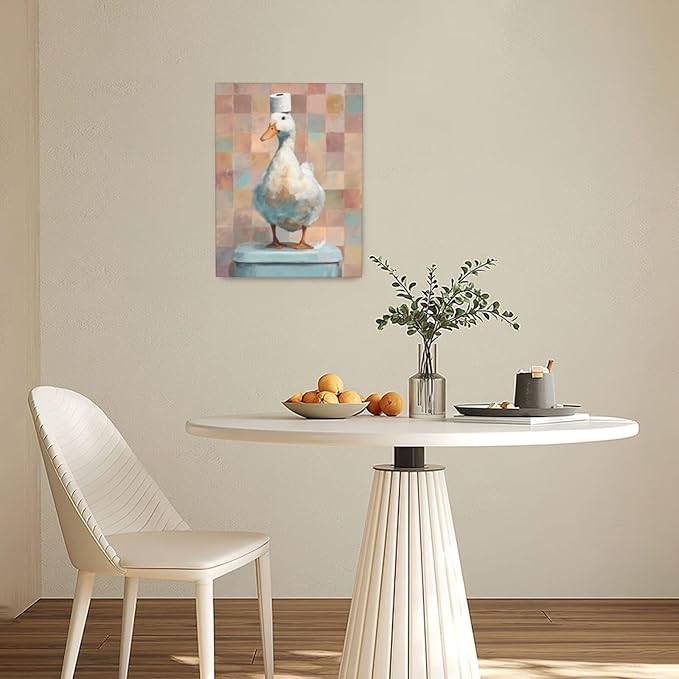 Funny Duck Bathroom Wall Art Cute Duck on Toilet Canvas Wall Decor Funny Quirky Farm Animal Pictures Painting Print Framed Artwork Decorations Gifts for Bathroom 12"x16"-PurrikoPets