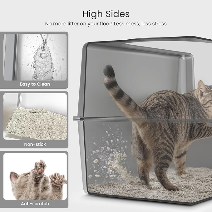 Enclosed Stainless Steel Cat Litter Box with Lid, Metal Litter Box for Big Cats, Extra Large Cat Toilet with High Side, Non-Stick, Anti-Leakage, Odorless, with Cats Litter Mat & Litter Scoop-PurrikoPets