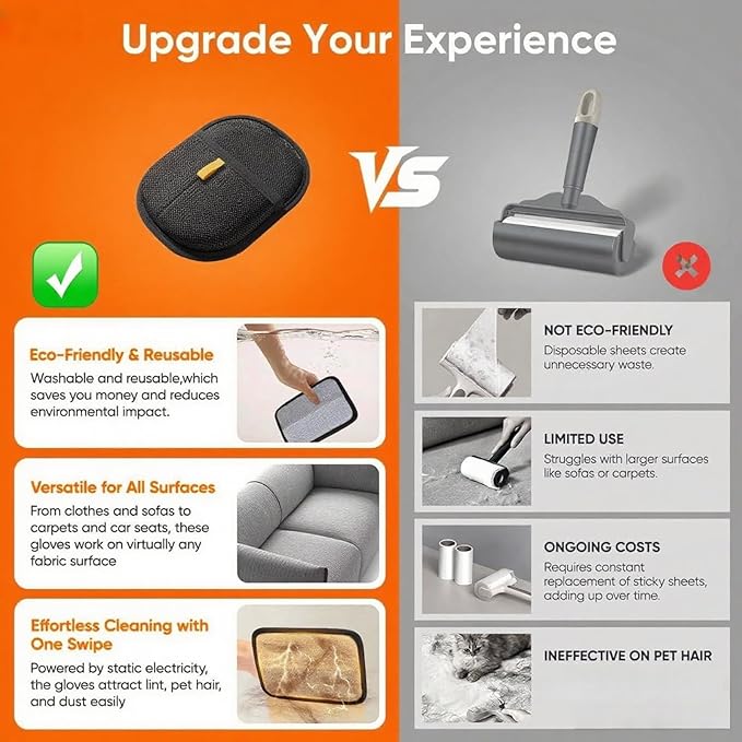 2Pcs Pet Hair Removal Gloves for Dogs and Cats, 2025 Upgraded Electrostatic Magic Hair Remover Glove,Reusable for Couch, Car Seat, Clothing, Carpet, Furniture & Bed Sheets(Black)-PurrikoPets