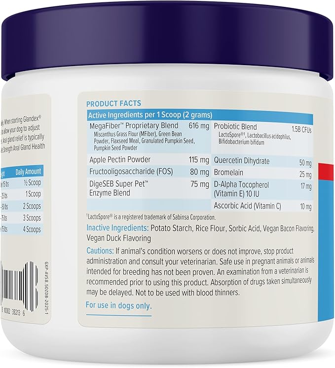 Glandex Dog Fiber Supplement Powder for Anal Glands with Pumpkin, Digestive Enzymes & Probiotics - (Regular or Advanced Strength) - Boot The Scoot (8.5 oz, Advanced Strength Duck & Bacon)-PurrikoPets