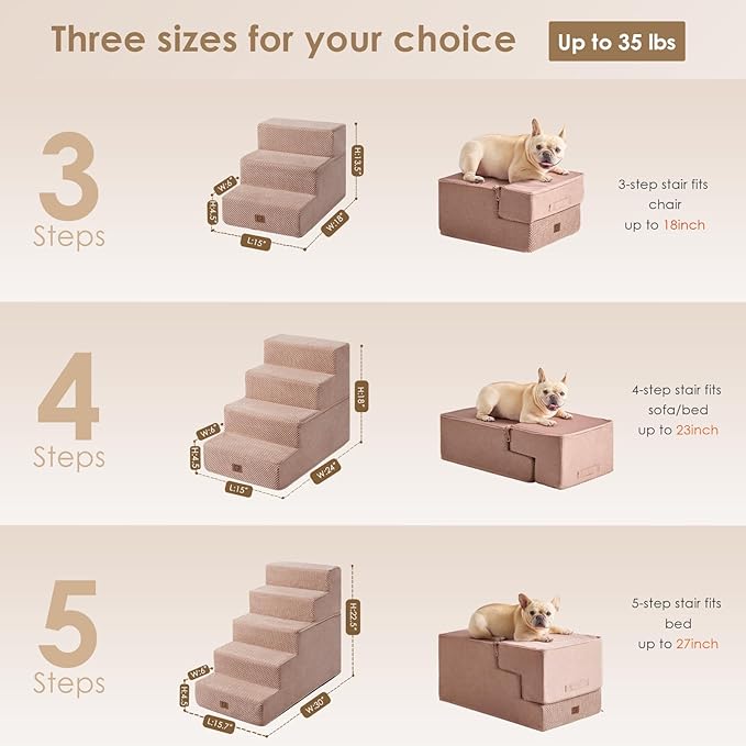 EHEYCIGA Dog Stairs for Small Dogs 13.5" H, 3-Step Dog Steps for Couch Sofa and Chair, Pet Steps for Medium Cats, Non-Slip Balanced Pet Ramp Indoor, Pink-PurrikoPets