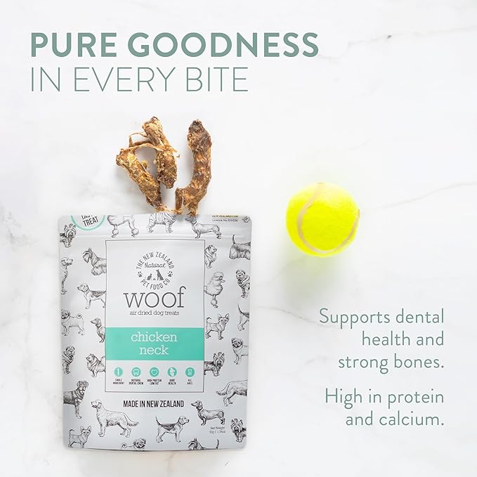 Air Dried WOOF Chicken Neck Treat - Mixer, or Topper - Air Dried, High Protein,Natural, Single Ingredient - 1.76oz-PurrikoPets