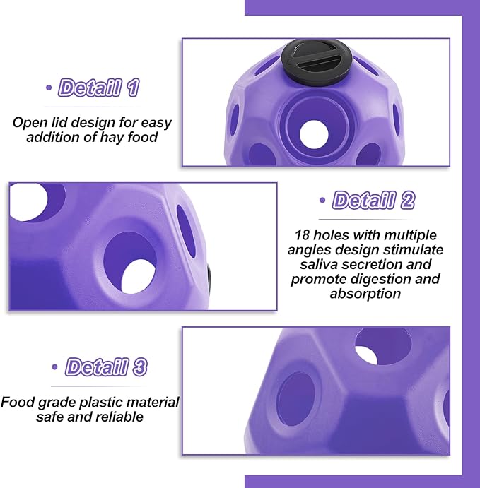 15.75" Hay Ball for Horse with Hanging Strap Slow Feed Horse Treat Ball Extra Large Hanging for Paddock Stall Stable Supplies (Purple)-PurrikoPets