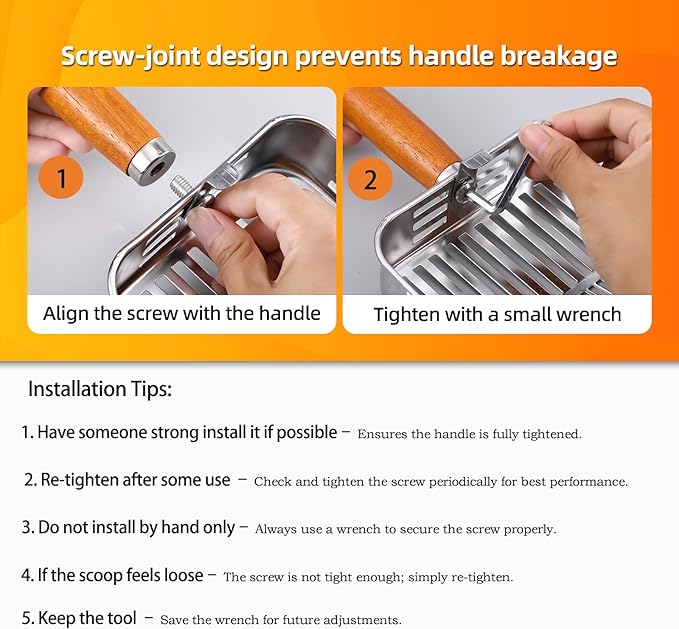 304 Stainless Steel Cat Litter Scoop, One-Piece Pressed Design with No Weld Spots, Durable Anti-Break Handle, Dual Slot Sizes, Easy to Clean, Filters Small Litter Clumps Litter Scoop-PurrikoPets