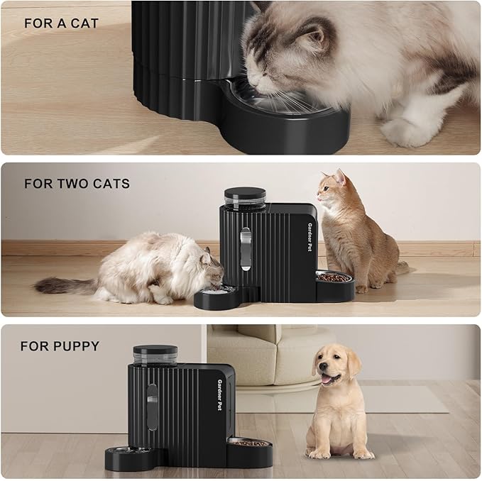 Gardner Pet Automatic Gravity Cat Food Feeder and Water Dispenser Stainless Steel Two-in-One Set Large Capacity Dispenser for Pets Dogs, Puppies, Kittens-PurrikoPets