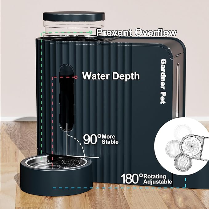 Gardner Pet Automatic Gravity Food Feeder and Water Dispenser, 1.8 Gallons*2 Stainless Steel Two-in-One Set Large Capacity Dispenser for Pets Dogs, Puppies, Kittens (Dark Blue)-PurrikoPets