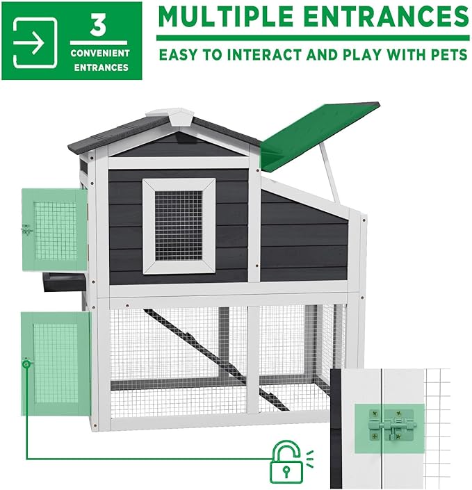 2 Story Rabbit Cage, Weatherproof Rabbit Hutch Indoor & Outdoor, Wooden Guinea Pig Cages with Removable Tray Openable Roof for Small to Medium Animals-PurrikoPets
