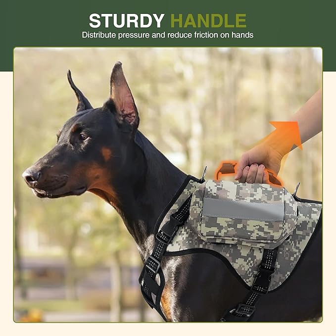 Dog Tactical Harness with Reflective Design, Breathable and Adjustable Tactical Dog Vest, No Choke Harness, Military Grade Gear for Training, Hunting, Outdoor Adventures, Camouflage M-PurrikoPets