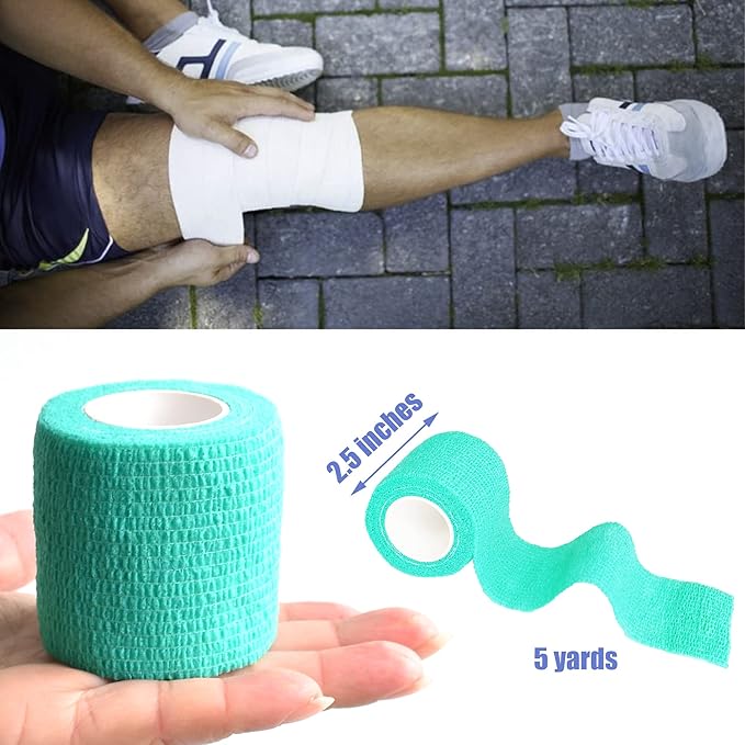 9 Pack 2" x 5 Yards Self Adhesive Bandage Wrap Self Stick Wrap for Ankle, Wrist, Finger, Sports, Breathable Cohesive Vet Tape for Pets (Middle Green)-PurrikoPets