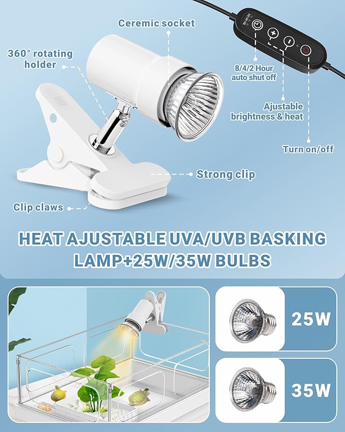 GOZILLA Small Turtle Tank Kit(Tank+Lamp+Filter), Acrylic Turtle Starter Kit with Adjustable Lamp, Reptile Habitat and Terrarium with Multi-Functional Areas for Small Reptiles. (White Kit)-PurrikoPets