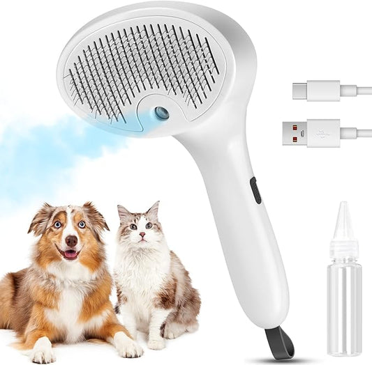 3 In 1 Cat Brush, Anti-Static Dog Brush One-click Self-cleaning Comb for Furry Pet, Rechargeable USB Cat Steam Brush for Shedding, Horse and Dog-PurrikoPets