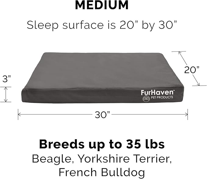 Furhaven Water-Resistant Cooling Gel Dog Bed for Medium/Small Dogs w/ Removable Washable Cover, For Dogs Up to 35 lbs - Indoor/Outdoor Logo Print Oxford Polycanvas Mattress - Stone Gray, Medium-PurrikoPets