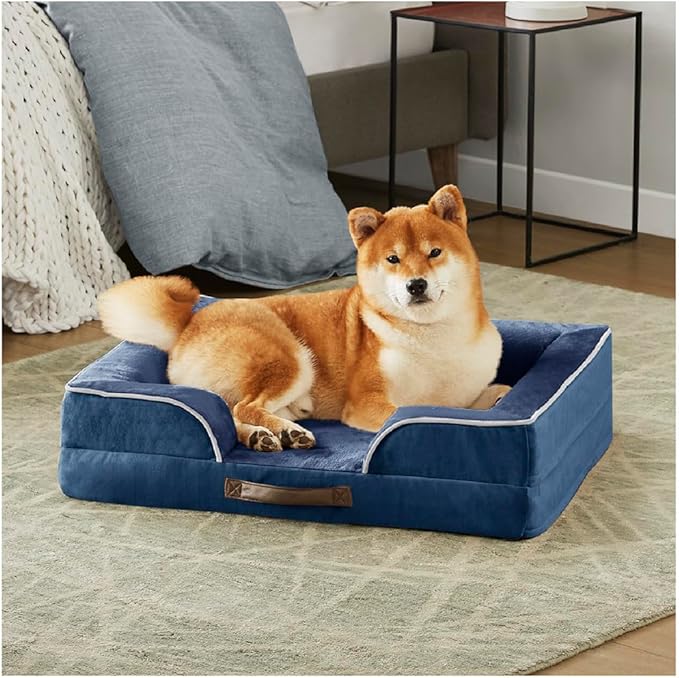 Friends Forever Orthopedic Dog Bed for Medium Dogs, Waterproof Memory Foam Dog Sofa Bed M with Removable Washable Cover, Ally Navy, 28x23x6.5-PurrikoPets