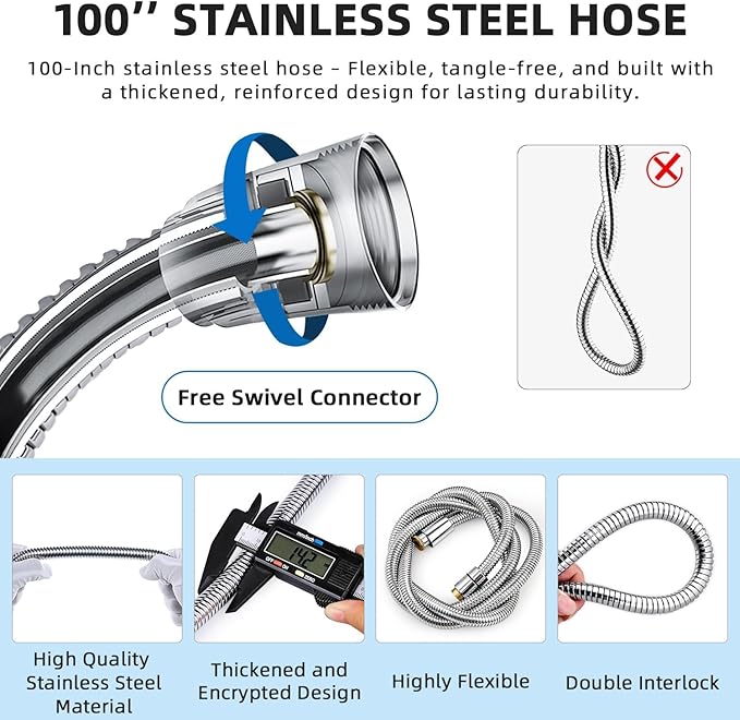 G-Promise Dog Shower Sprayer Attachment for Fast and Clean Pet Showering, Multifunctional Shower, Metal Diverter, 100 Inch Extra Long Hose, No Drill Hook, Dog Washing-Bathroom (Chrome)-PurrikoPets