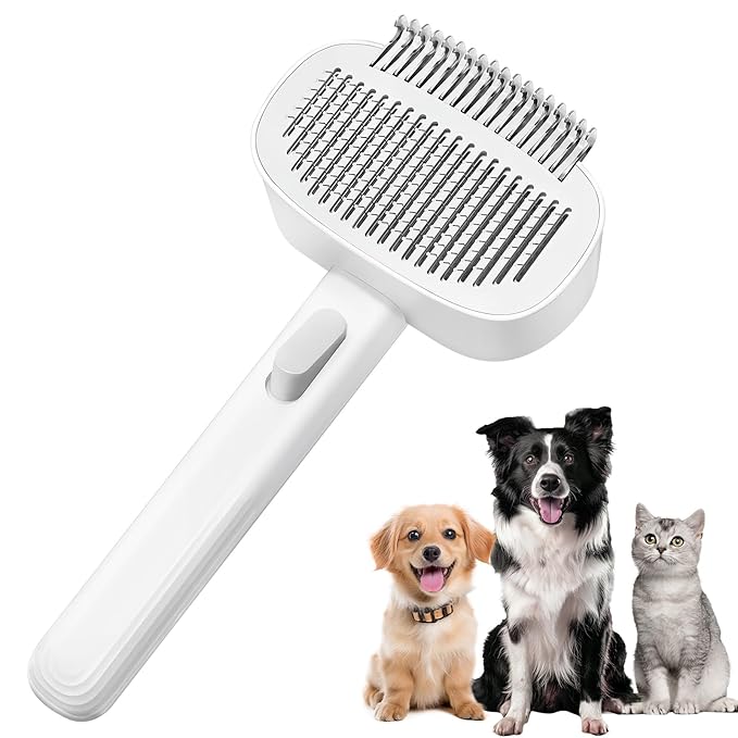 2-in-1 Deshedding Brush & Dematting Comb for Cats, Cat Brush for Long Haired Cats, Effectively Removes Matted Fur & Tangles, White-PurrikoPets